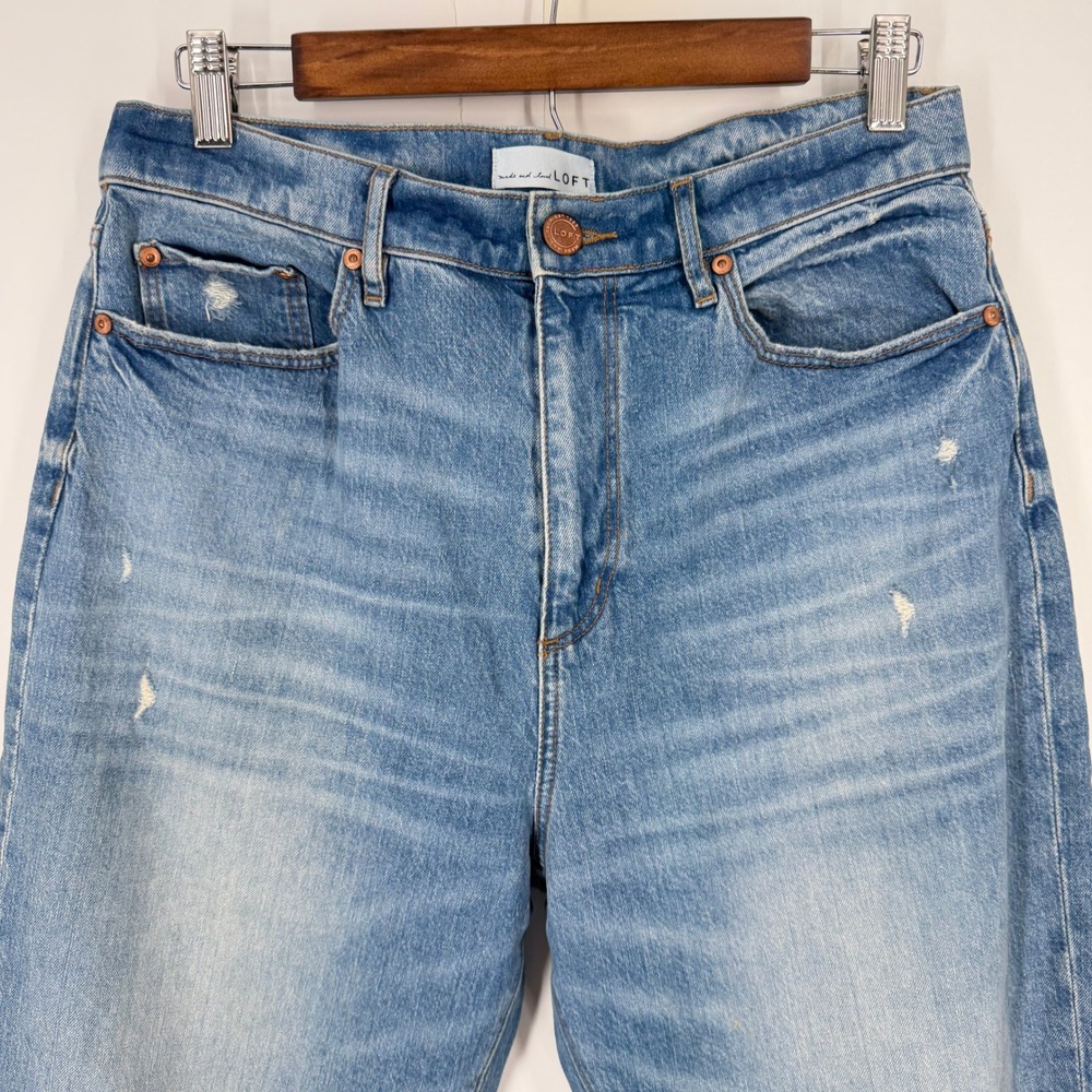 LOFT High Waist Boyfriend Jeans Light Wash Distressed Ripped Denim Womens 28 6 - Picture 2 of 11